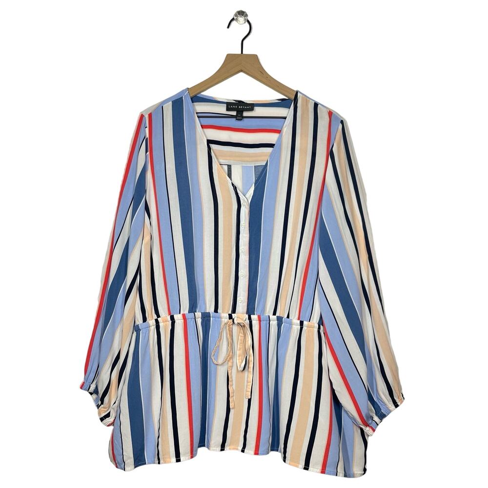 Lane Bryant‎ Peplum Top Plus Size 24 Multicolor Striped Split Neck Drawstring